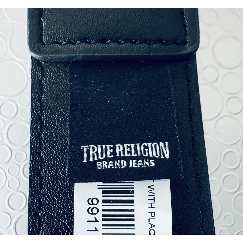 True Religion Mens 32 Black Silver Horseshoe Monogram Belt Y2K Streetwear NWT